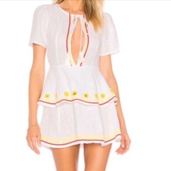 Tularosa Linen Mini Dress Mattie Mini Rick Rack Trim Size Small - Picture 1 of 7